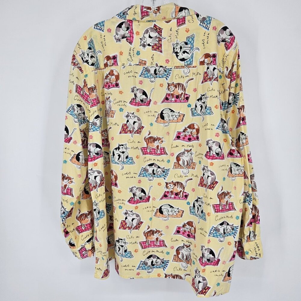 Chatterprintz Shirt Womens 2X Cat Kitten on Mats Button Up Long Sleeve Print - Picture 6 of 11